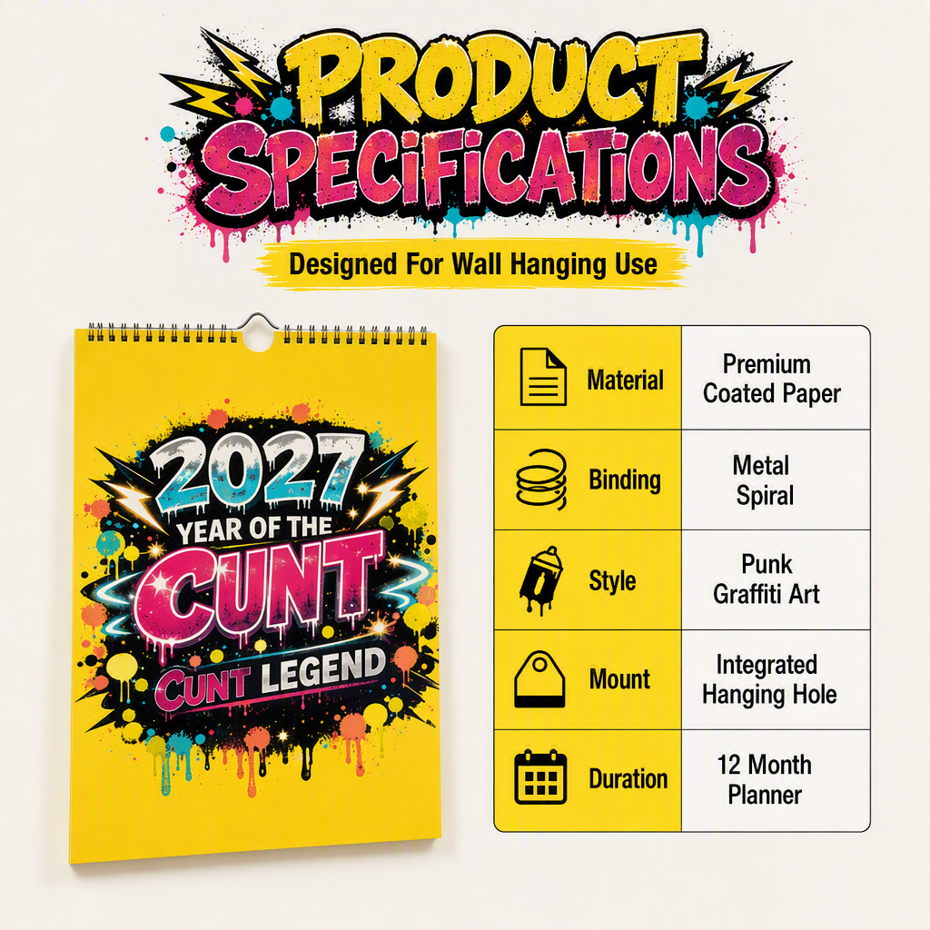 🎁2027 Year of the Cunt Wall Calendar – Bold Graffiti Humor Calendar📆🌟