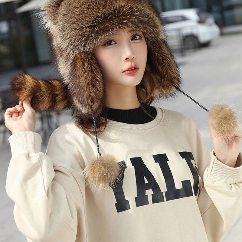 🎁Early Christmas Sale💥Raccoon Tail Fur Parent-Child Plush Hat