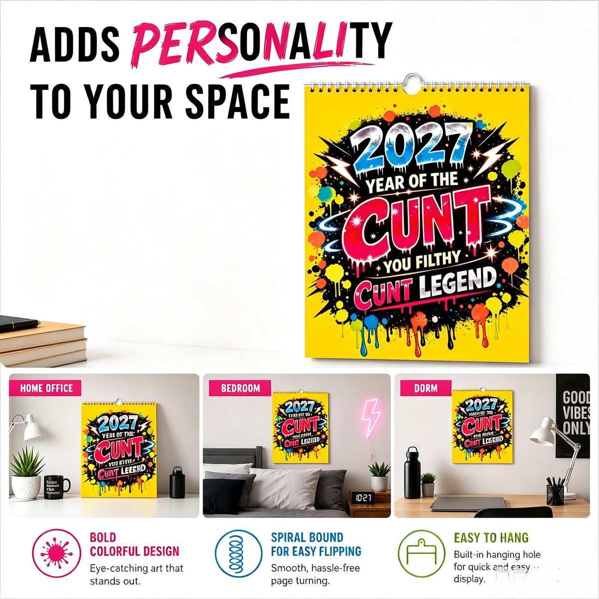 🎁2027 Year of the Cunt Wall Calendar – Bold Graffiti Humor Calendar📆🌟