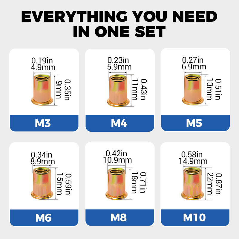 🔥Hot Promotion 49% Off💥Flat Head Threaded Insert Nut Rivet Nuts Set