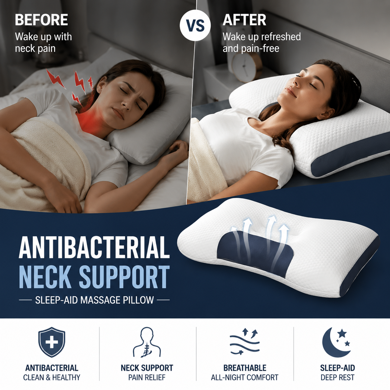 🛏️Antibacterial Neck Support Sleep-Aid Massage Pillow