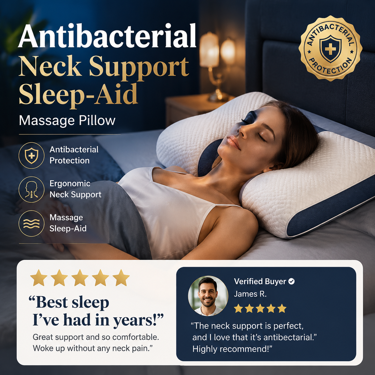 🛏️Antibacterial Neck Support Sleep-Aid Massage Pillow