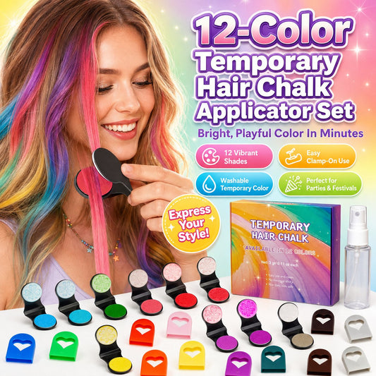 🌈Ensemble d'applicateurs de 12 couleurs de craie temporaire pour cheveux