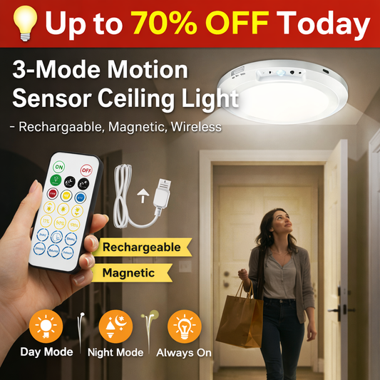 💡3-Mode Motion Sensor Ceiling Light – Rechargeable, Magnetic, Wireless