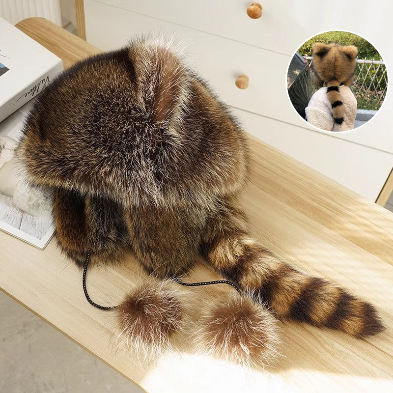 🎁Early Christmas Sale💥Raccoon Tail Fur Parent-Child Plush Hat