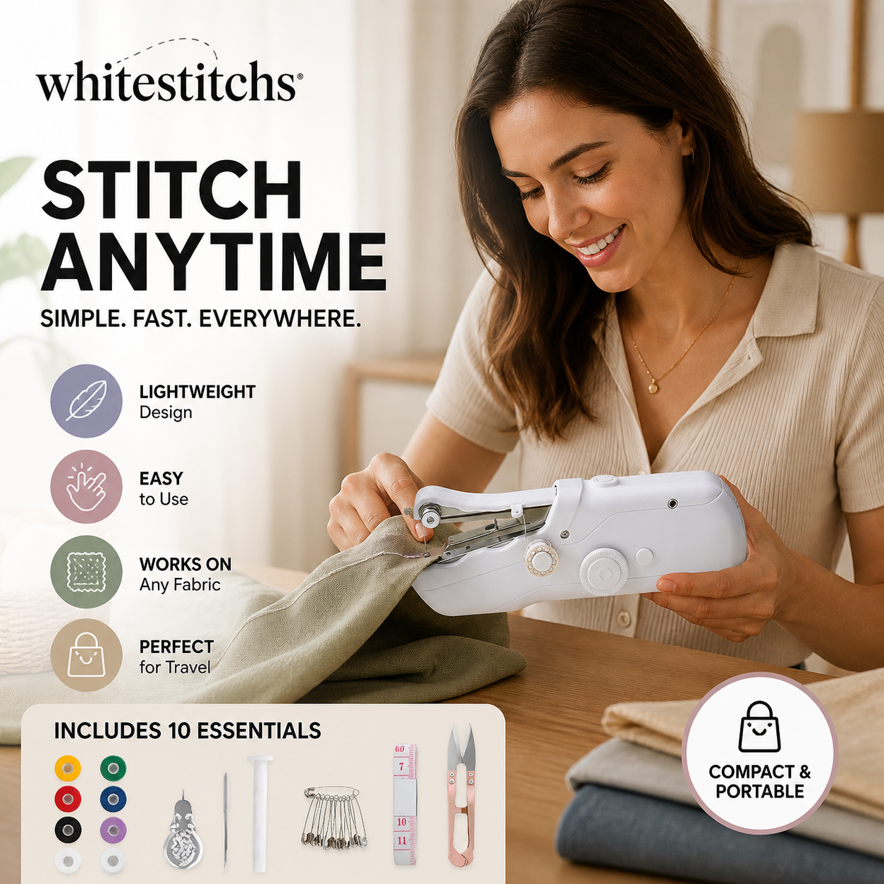 🧵 Mini máquina de coser eléctrica: ligera y portátil. &  ¡Fácil de usar! ✨