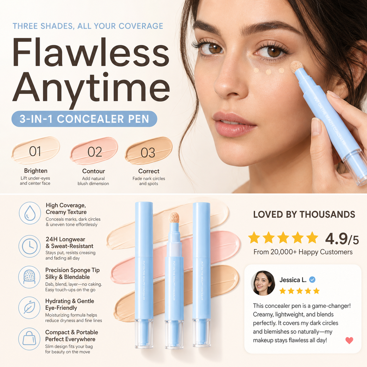 🔥💙Multipurpose Concealer & Foundation Eye Concealer -👍24-hour Long-lasting