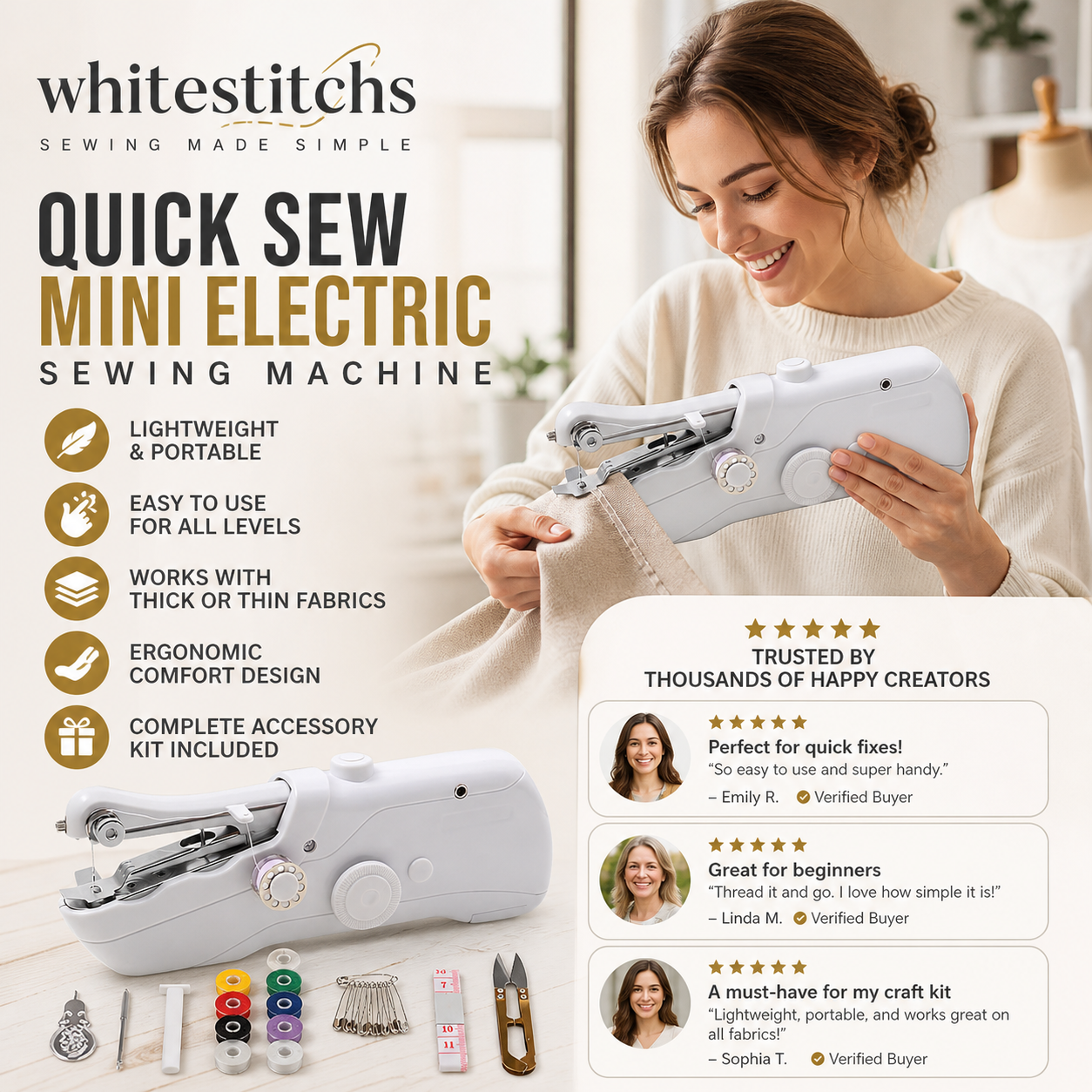 🧵 Mini máquina de coser eléctrica: ligera y portátil. &  ¡Fácil de usar! ✨