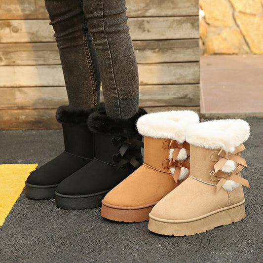 🔥Best Christmas present ever🎄🎁Women's Plush Bowtie Classic Platform Snow Boots