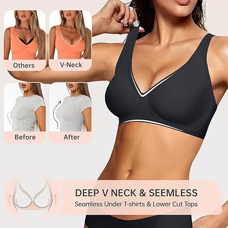 💜LAST DAY-50% OFF💜Jelly Wireless Womens Comfortable Wireless Bras Push Up Bralettes Seamless Tshirts Bras Deep V Everyday Bras