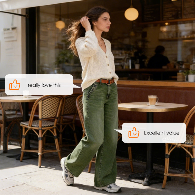 High-Waist-Jeans mit weitem Bein und Knopfdetail