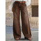 High-Waist-Jeans mit weitem Bein und Knopfdetail