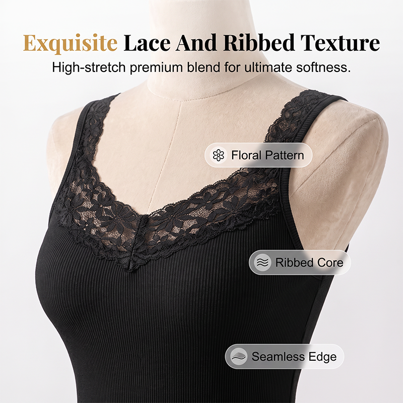 👚Style de saison - Débardeur ajusté à bordure en dentelle - Met en valeur les courbes &  À porter en toutes occasions, comme sous-vêtement ou comme haut.