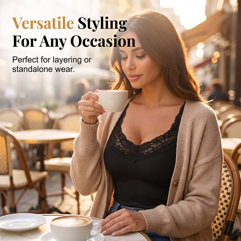 👚Style de saison - Débardeur ajusté à bordure en dentelle - Met en valeur les courbes &  À porter en toutes occasions, comme sous-vêtement ou comme haut.