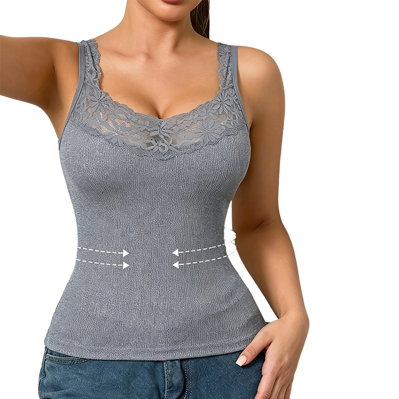 👚Style de saison - Débardeur ajusté à bordure en dentelle - Met en valeur les courbes &  À porter en toutes occasions, comme sous-vêtement ou comme haut.