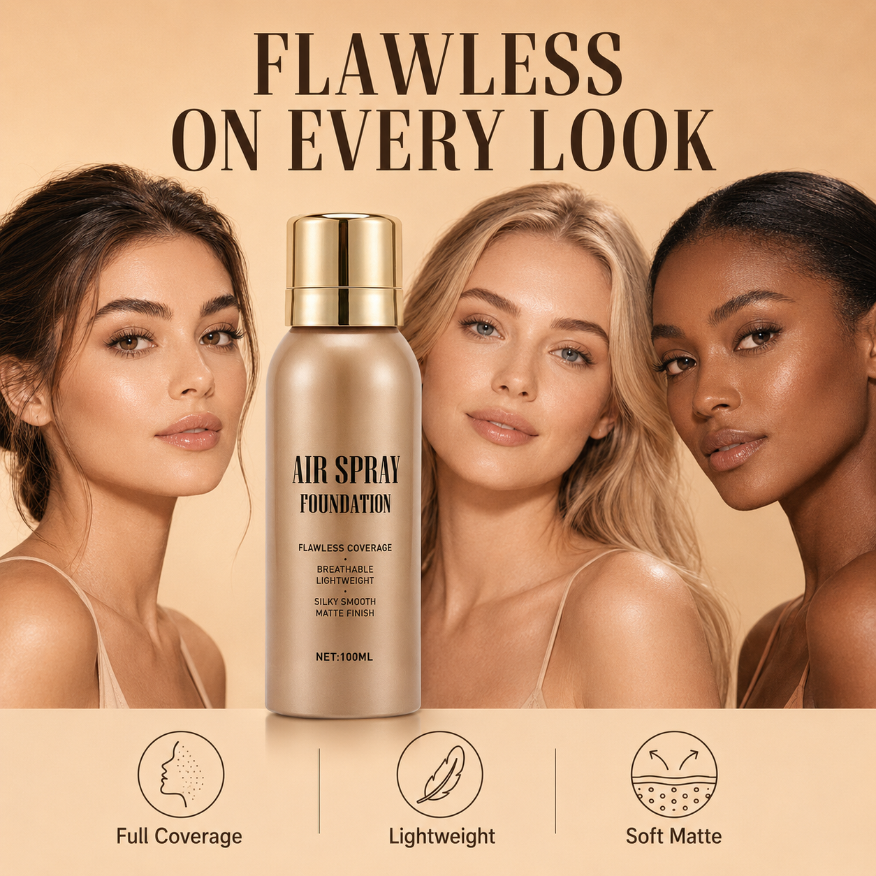 💦Vandfast, fejlfri air spray foundation, langtidsholdbar airbrush makeup, svedafvisende, opbyggelig dækning ✨