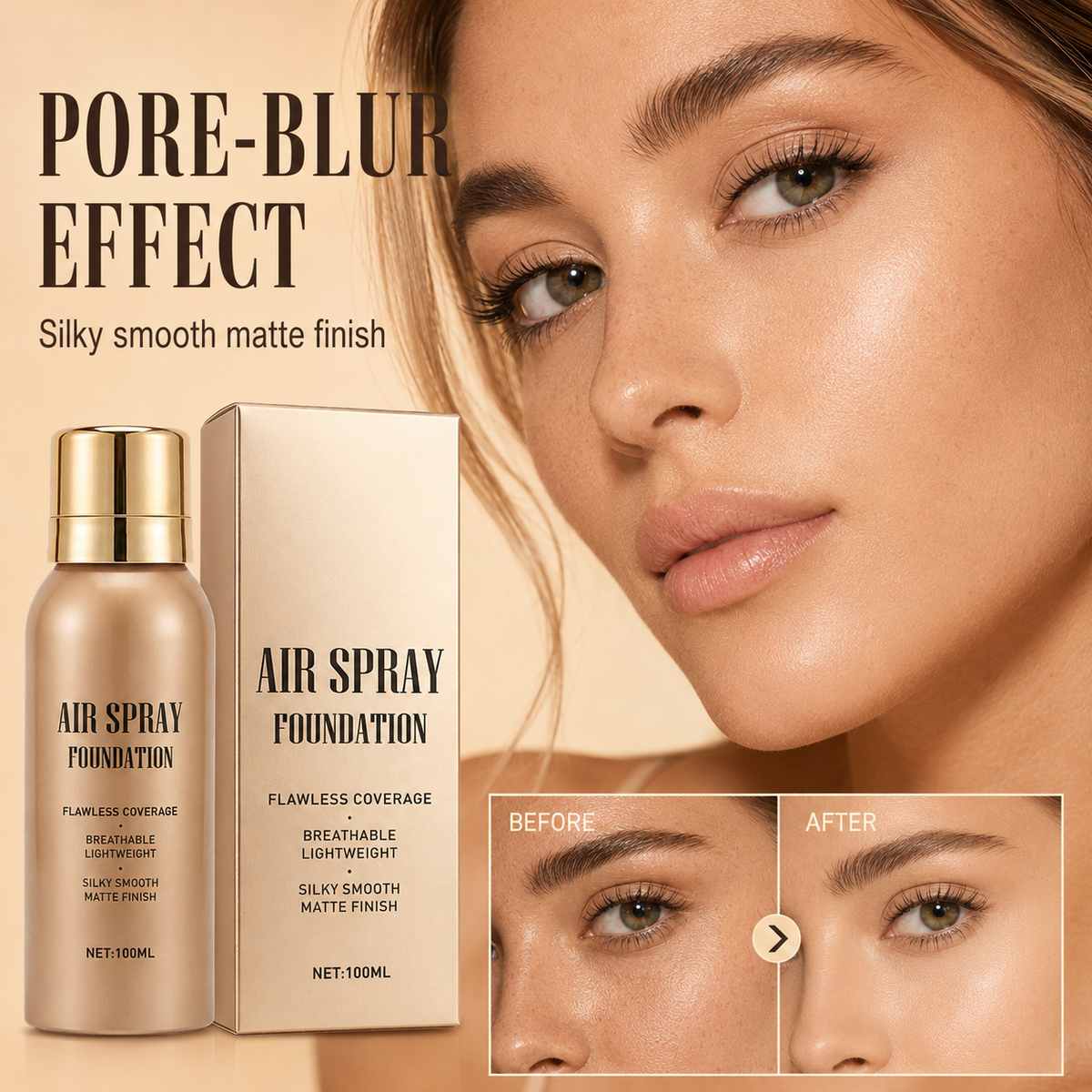 💦Vandfast, fejlfri air spray foundation, langtidsholdbar airbrush makeup, svedafvisende, opbyggelig dækning ✨