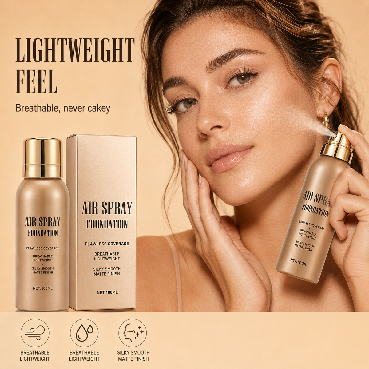 💦Vandfast, fejlfri air spray foundation, langtidsholdbar airbrush makeup, svedafvisende, opbyggelig dækning ✨