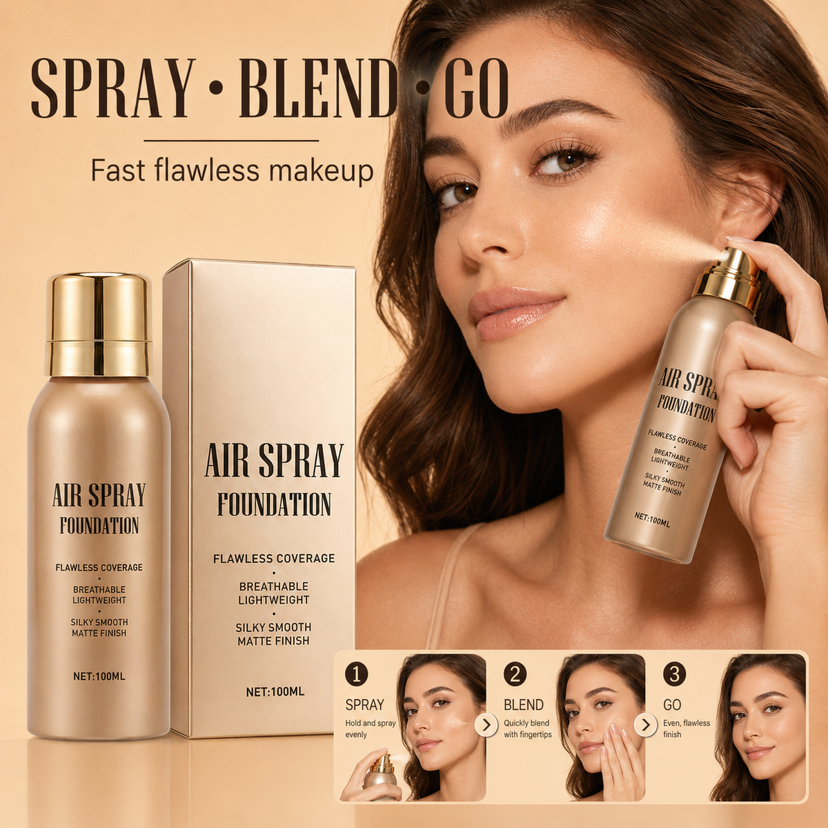 💦Vandfast, fejlfri air spray foundation, langtidsholdbar airbrush makeup, svedafvisende, opbyggelig dækning ✨