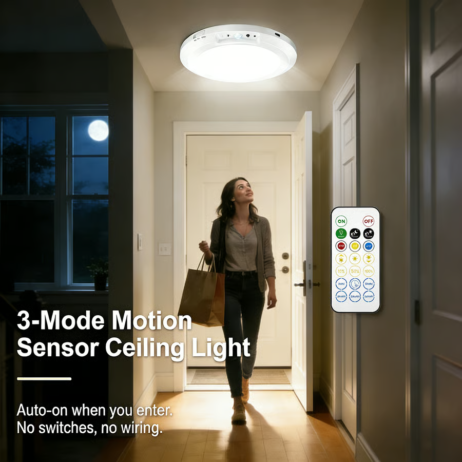 💡3-Mode Motion Sensor Ceiling Light – Rechargeable, Magnetic, Wireless