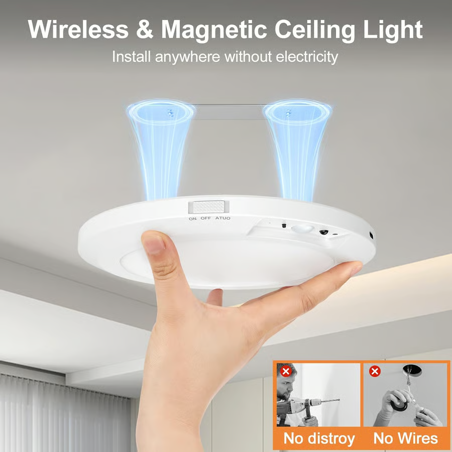 💡3-Mode Motion Sensor Ceiling Light – Rechargeable, Magnetic, Wireless